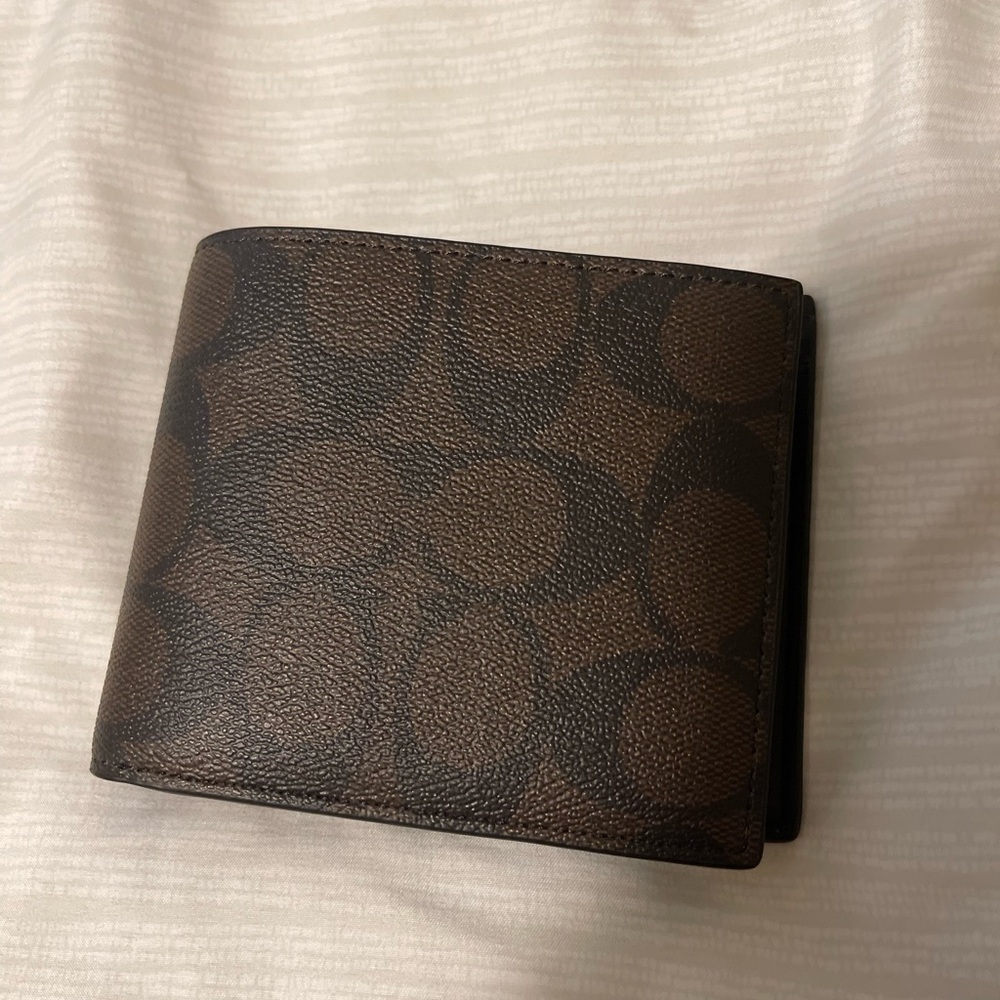 Coach Signature Brown and Black Leather Wallet